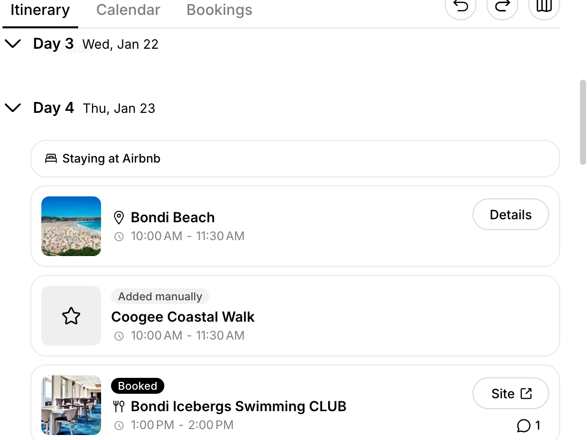 Mindtrip created an itinerary based on bookings I'd already made.