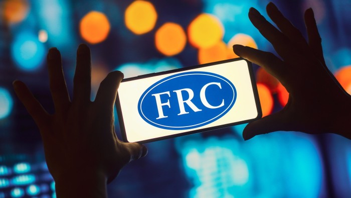 Financial Reporting Council (FRC) logo is displayed on a smartphone.