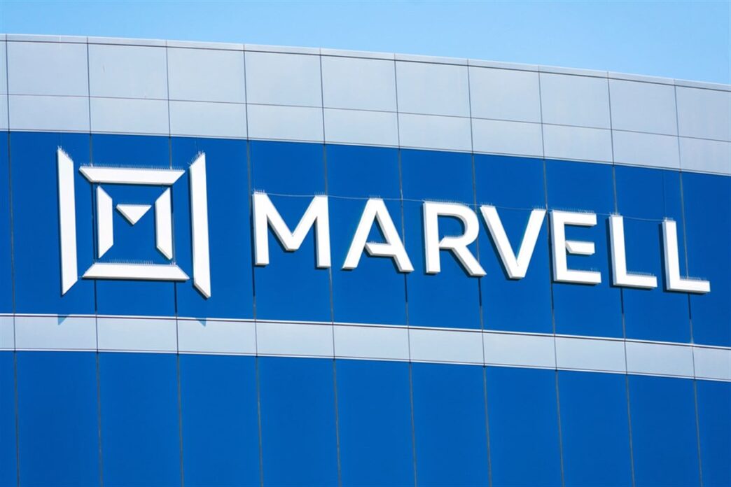 Marvell sign, logo on facade of Marvell Technology headquarters in Silicon Valley - Santa Clara, California, USA - 2021 - Stock Editorial Photography