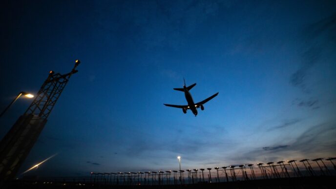 plan flying at dusk
