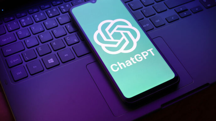 The ChatGPT logo appears on a smartphone screen