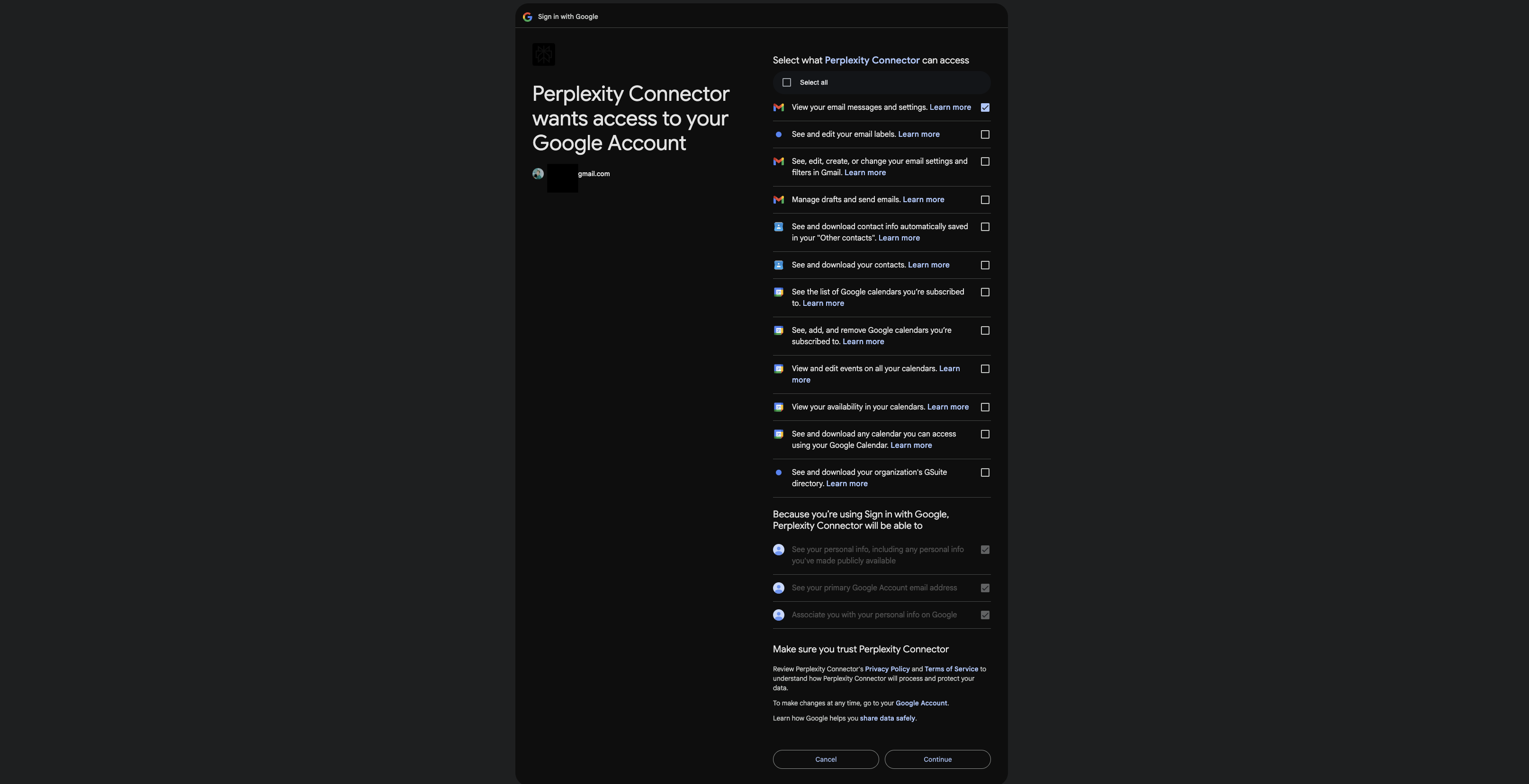 Permission screen