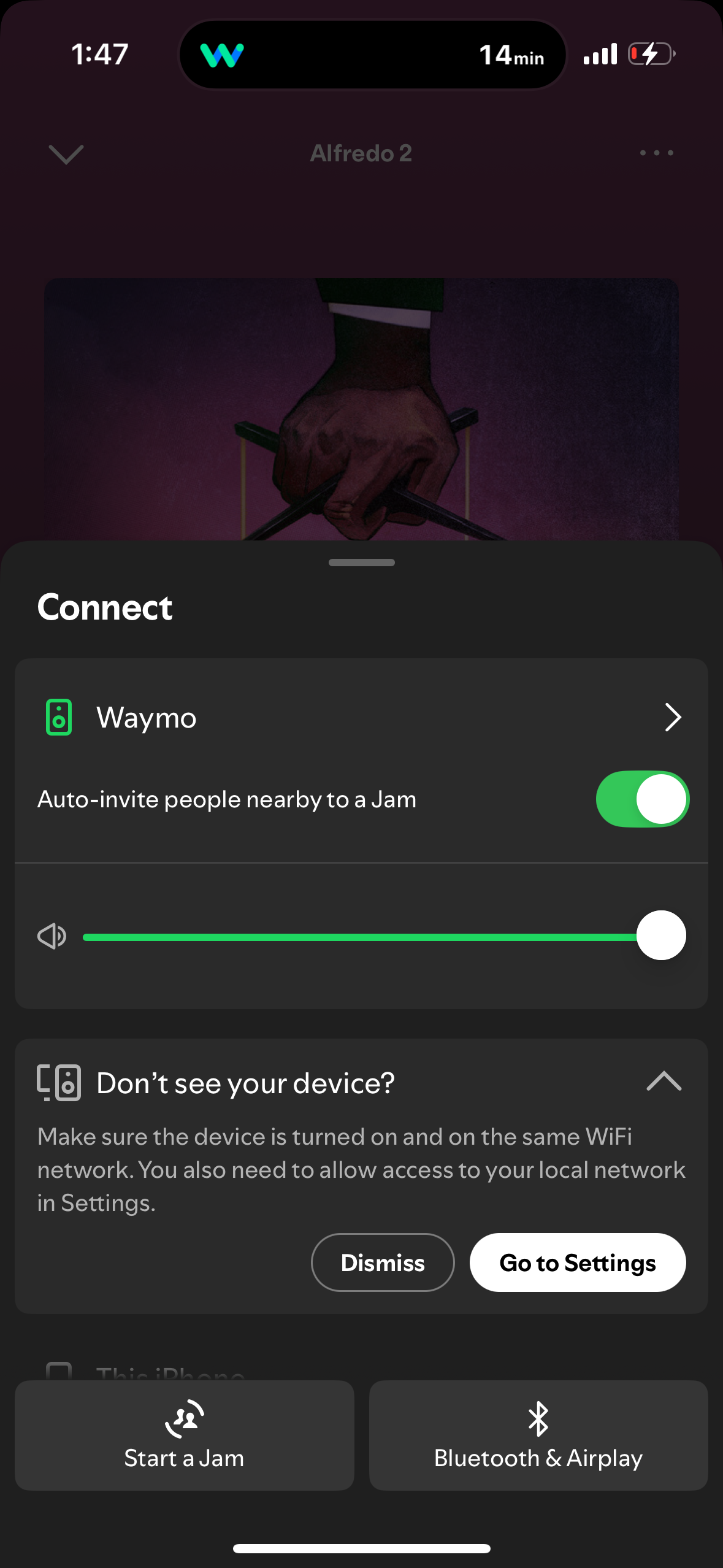 Control Waymo music from phone.
