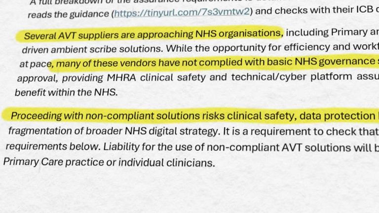 NHS warning letter with text highlighted