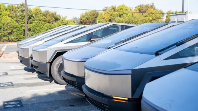 Dozens of Unsold Tesla Cybertrucks Accumulating in Detroit Parking Lot