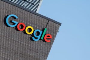 The Google logo and lettering can be seen on the facade of the company's Munich headquarters.