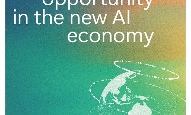 Poster titled 'New Zealand's opportunity in the new AI economy' with a globe illustration on a colourful gradient background