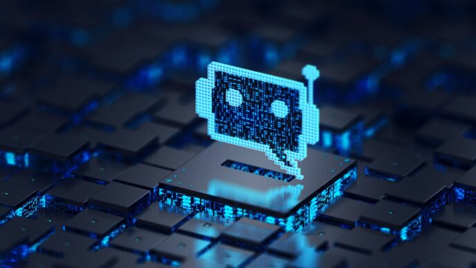keyboard with chatbot icon hovering above it