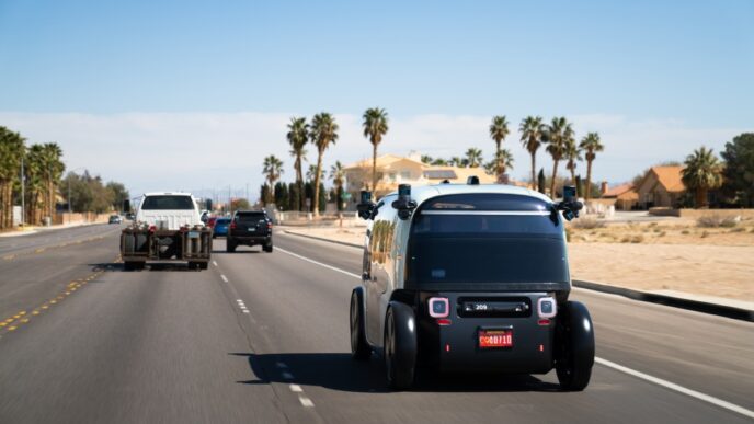 Zoox robotaxi on the road in Las Vegas