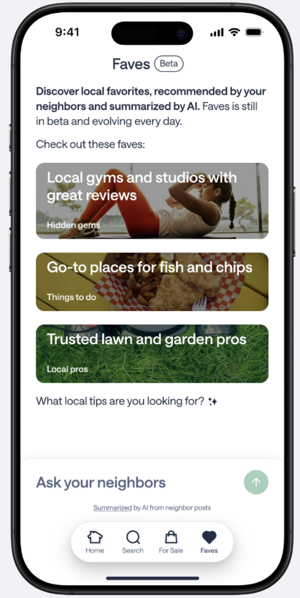 Nextdoor Faves AI in action