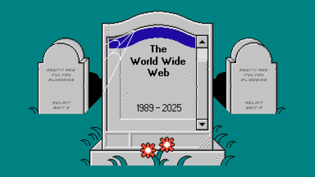An illustration of a tomb of 'The World Wide Web, 1989-2025'.