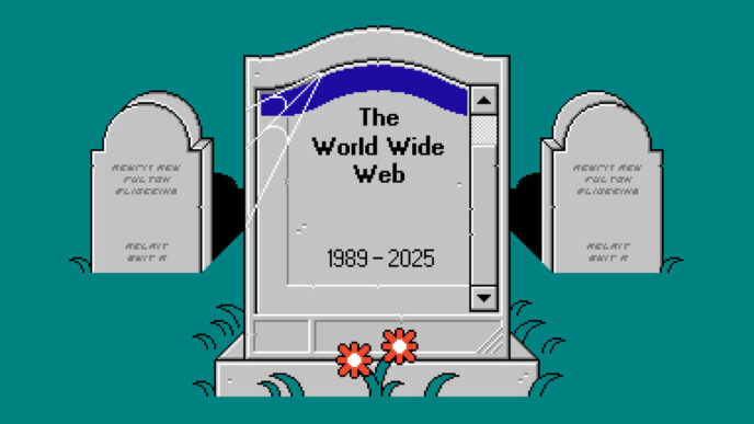 An illustration of a tomb of 'The World Wide Web, 1989-2025'.