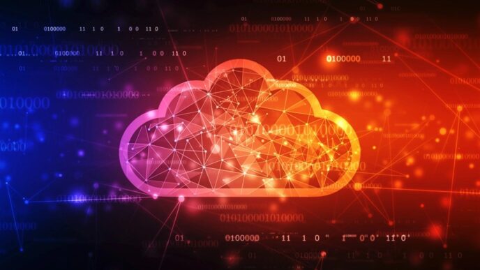 2d illustration of Cloud computing, Digital Cloud computing Concept background. Cyber technology, internet data storage, database and data server concept — Photo