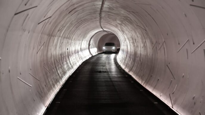 A Tesla in the Boring company tunnel in Las Vegas.