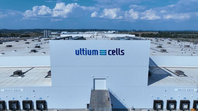 A drone takes a shot of Ultium's Spring Hill factory.
