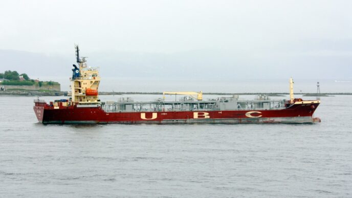 The UBC Cork sails near Norway.