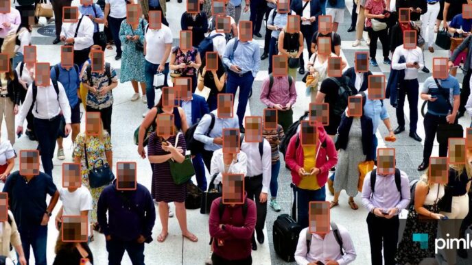 Crowd with faces pixelated by Pimloc Secure Redact AI video-privacy platform after Amadeus-led $5m investment