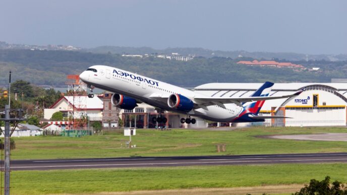 an Aeroflot flight taking off