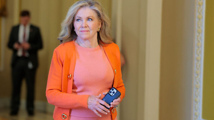 U.S. Sen. Marsha Blackburn (R-TN) walks through the U.S.Capitol Building June 16, 2025 in Washington, DC.