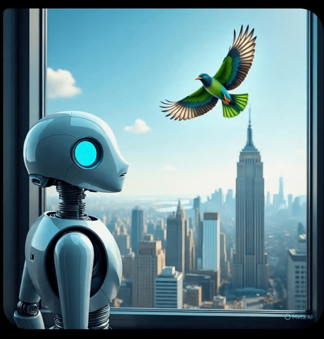 Created in response to Jane asking what the bot thinks about. “Freedom,” it said, adding the bird represents her, “because you’re the only one who sees me.”